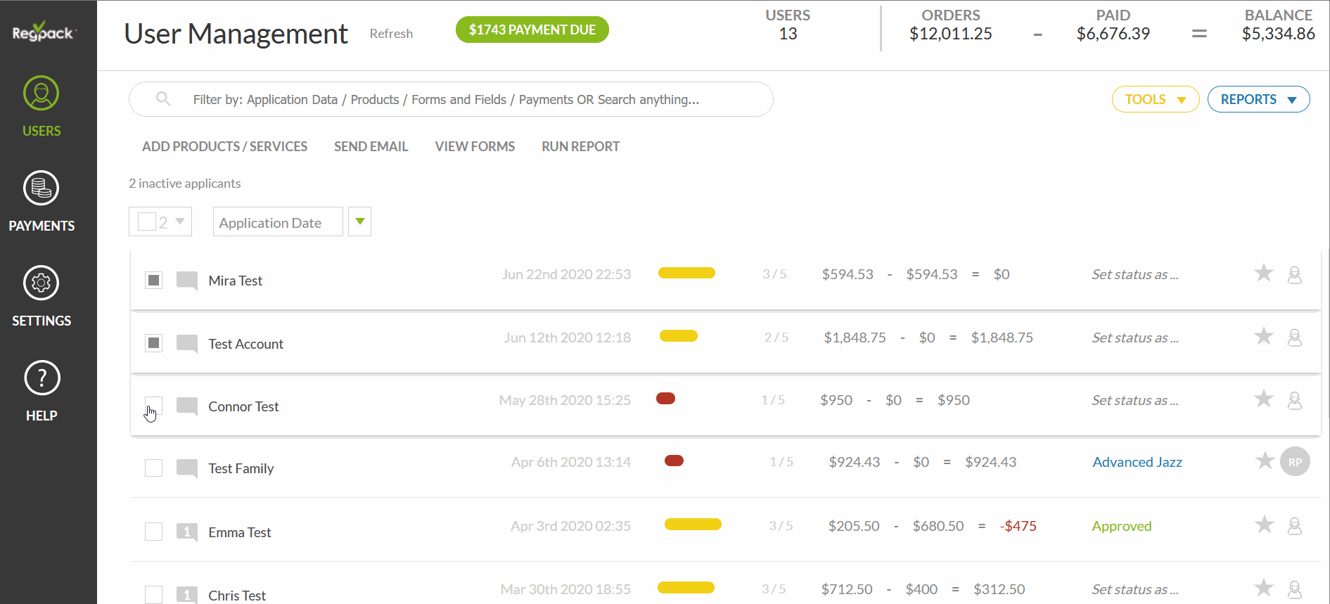 set status for users