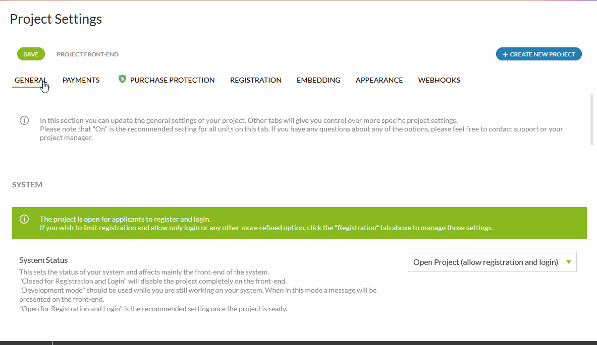 project settings general