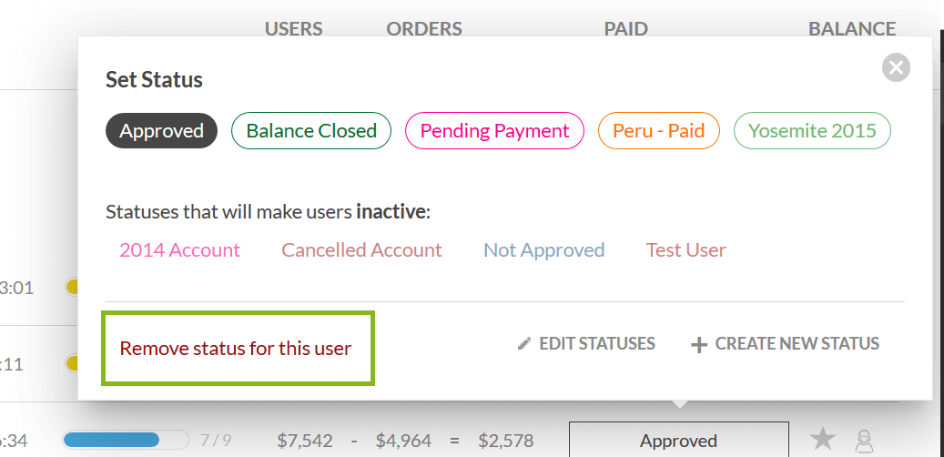 remove user status