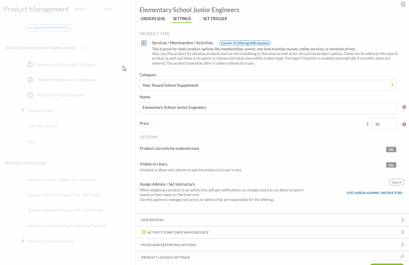 filter and reporting options