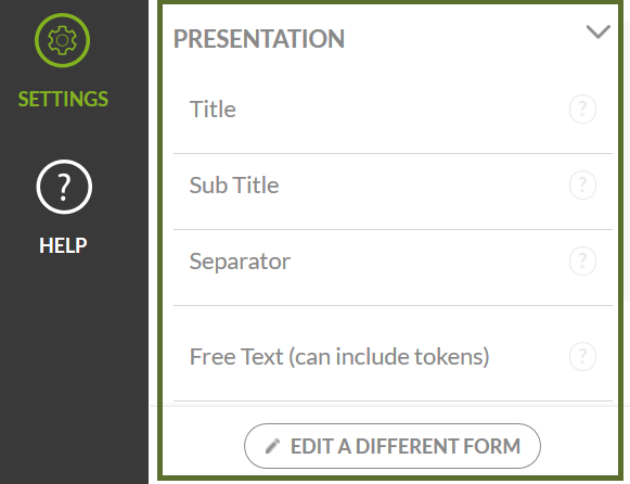 regpack form presentation options